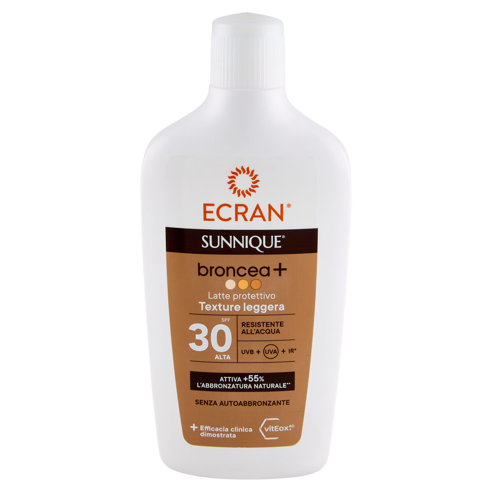 Ecran Sunnique broncea+ Latte protettivo Texture leggera SPF 30 Alta 370 ml