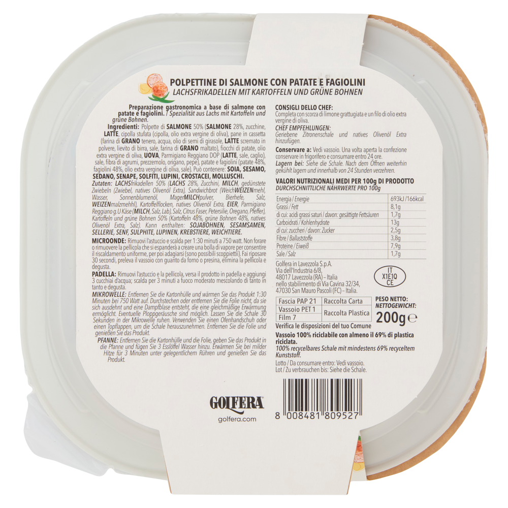 Golfera Ben Fatto Polpettine di Salmone con Patate e Fagiolini 200 g