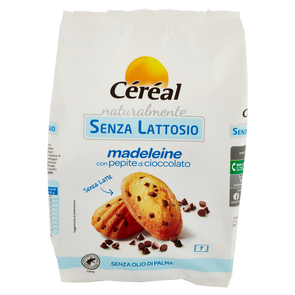 Céréal Senza Lattosio Madeleine con Pepite di Cioccolato, 7 Merendine senza glutine, 210g