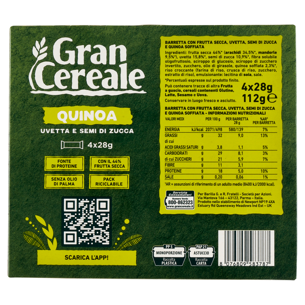 Grancereale Barrette frutta secca quinoa 112g