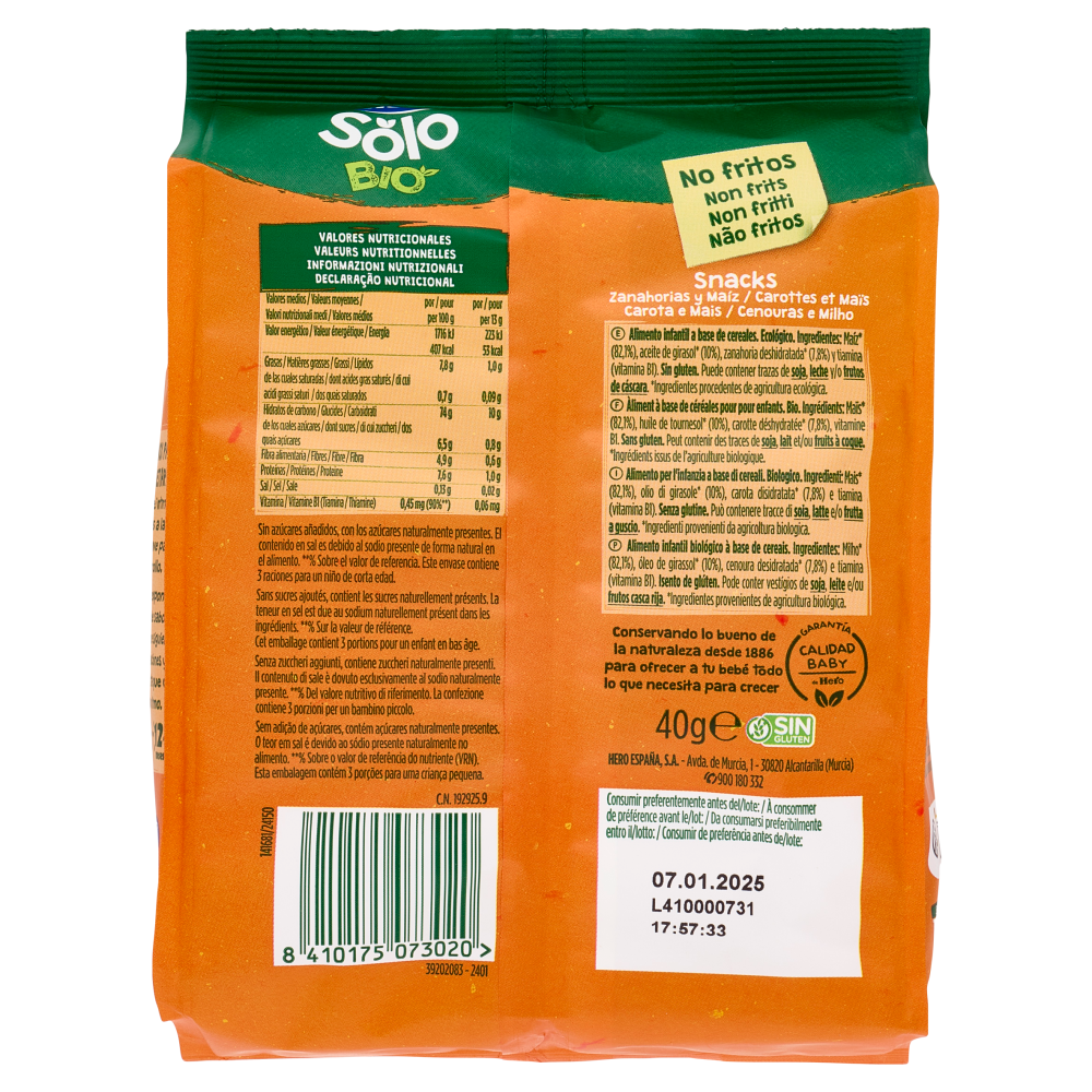 Hero Solo Bio Snacks Carota e Mais 40 g