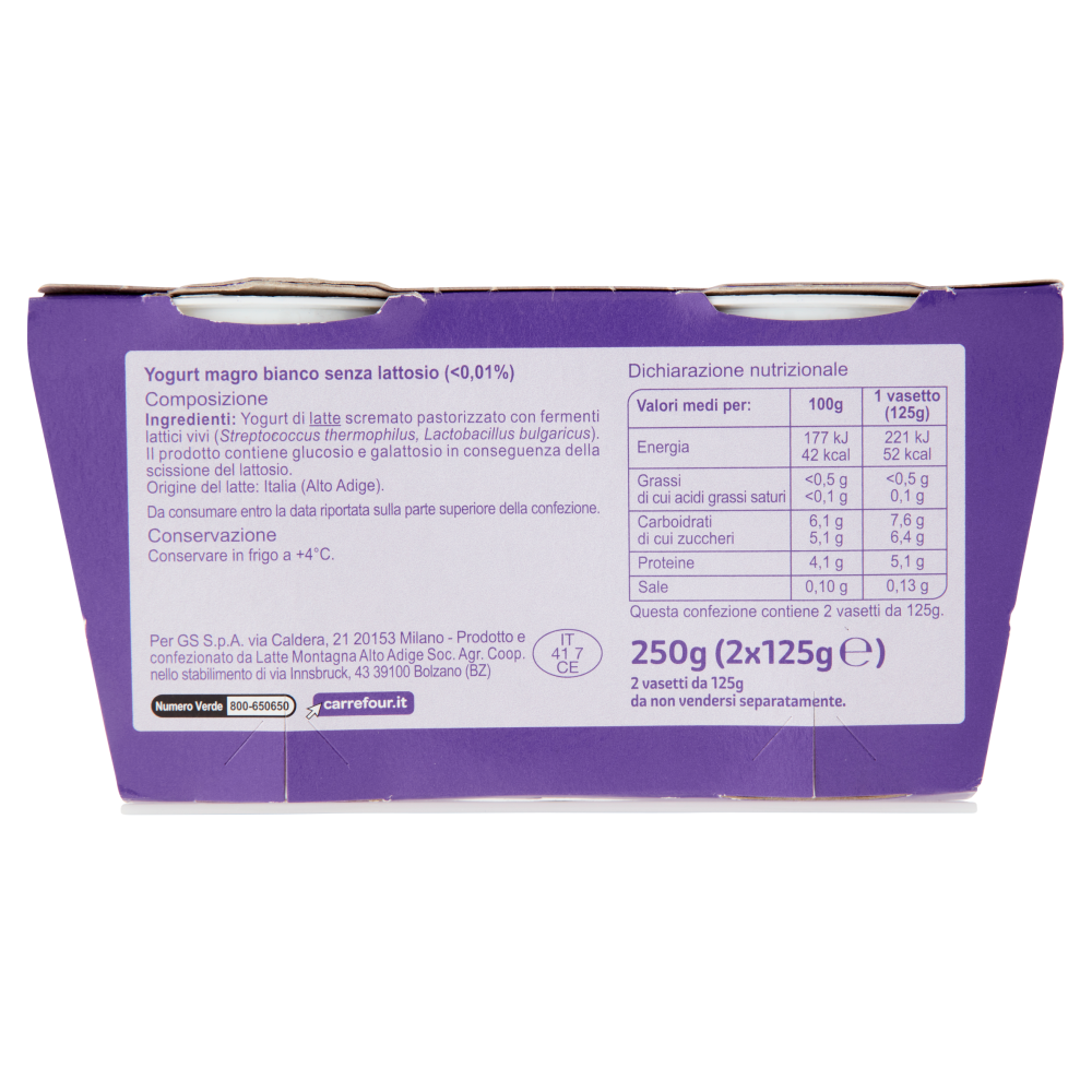 Carrefour Classic No Lactose!* Yogurt Magro Bianco 2 x 125 g
