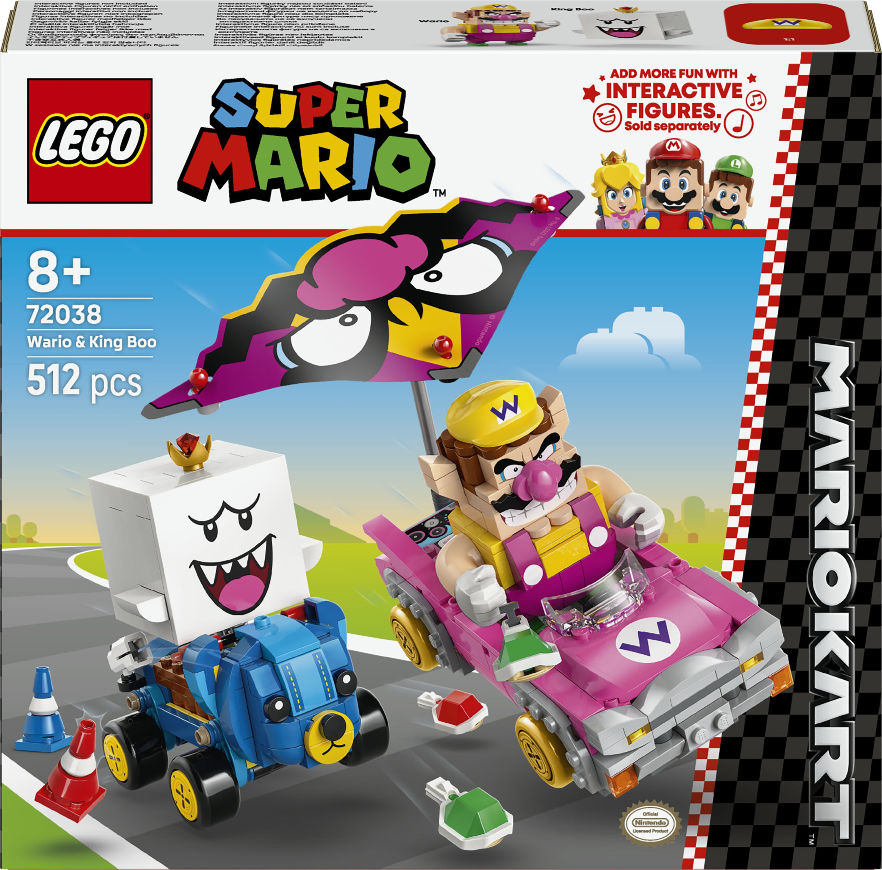 LEGO Super Mario 72038 Mario Kart &ndash; Wario e Re Boo, Giocattolo Interattivo con 2 Macchine e 2 Figure, Regalo per Bambini 8+