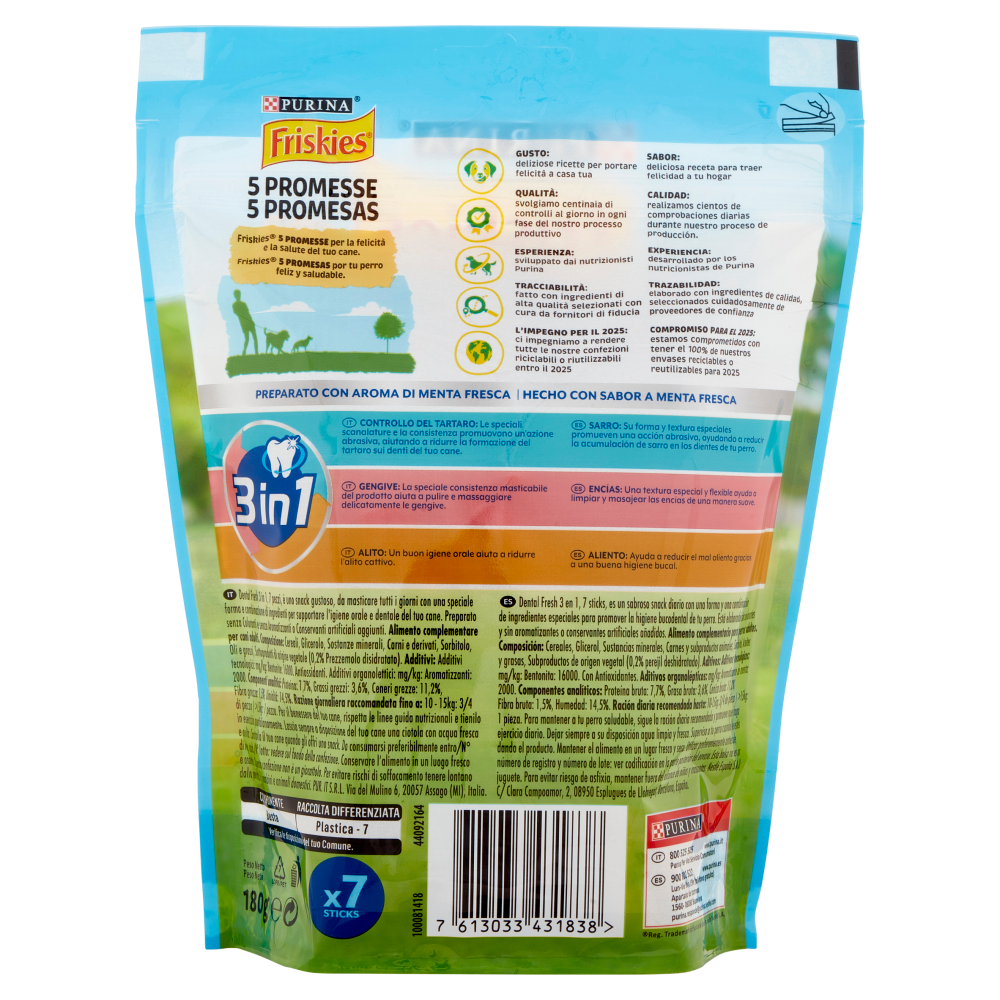 PURINA FRISKIES Dental fresh Snack igiene orale e dentale taglia M/L busta 7 bastoncini 180 g