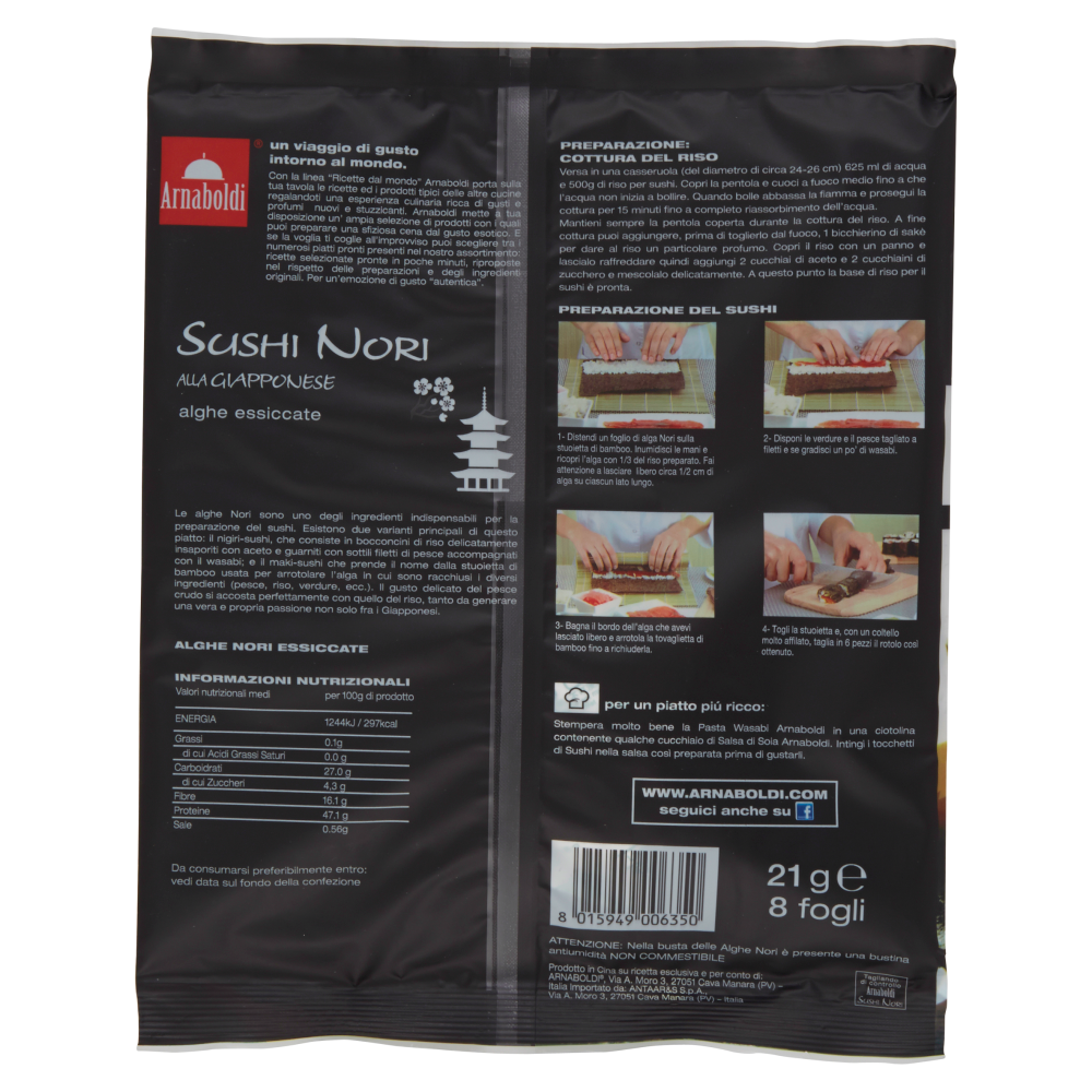 Arnaboldi Sushi Nori alla Giapponese alghe essiccate 8 fogli 21 g