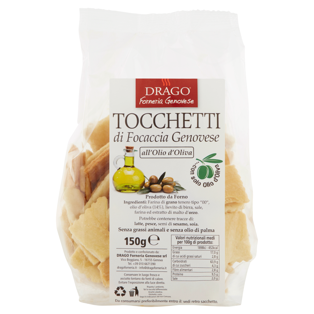 Drago Tocchetti di Focaccia Genovese all'Olio d'Oliva 150 g