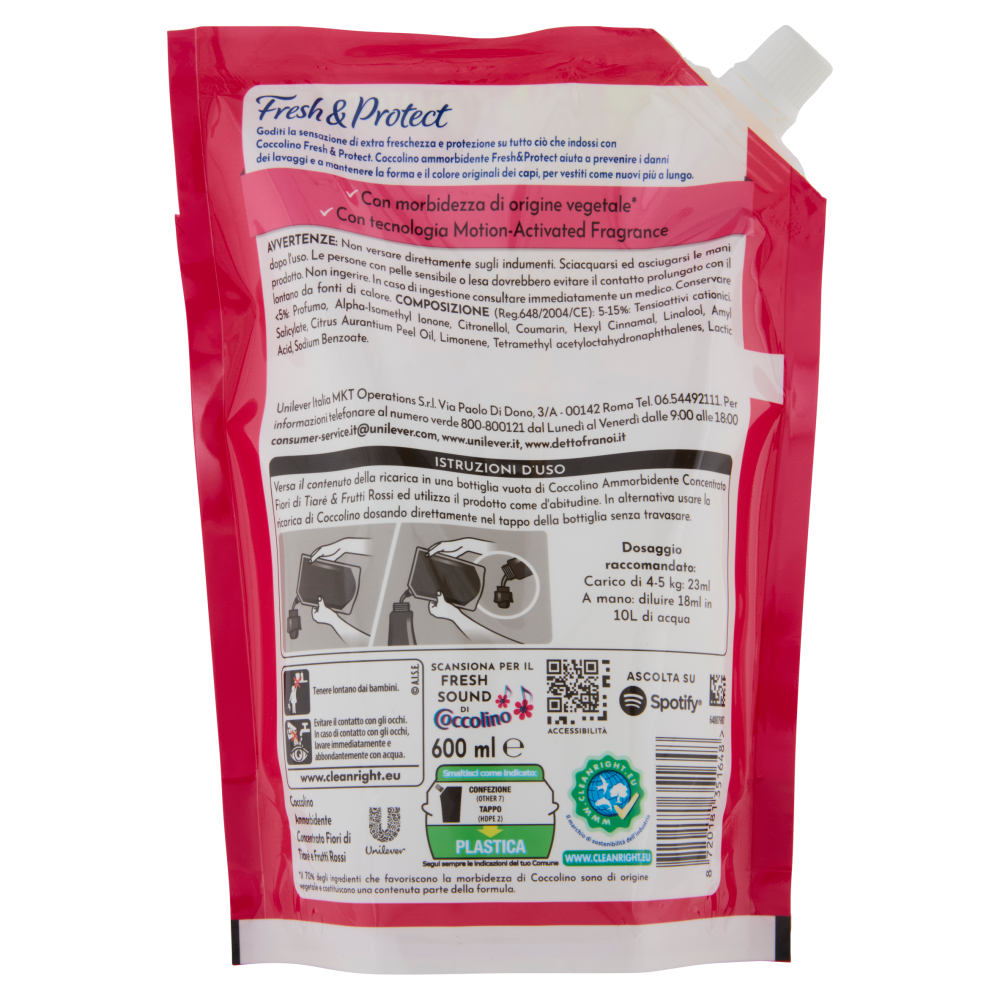 Coccolino Ammorbidente Concentrato Fresh & Protect Fiori di Tiarè & Frutti Rossi 26 Lavaggi 600 ml