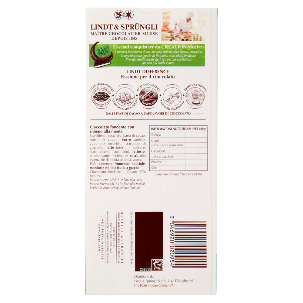 Lindt Creation Tavoletta Cioccolato fondente Menta 150 g
