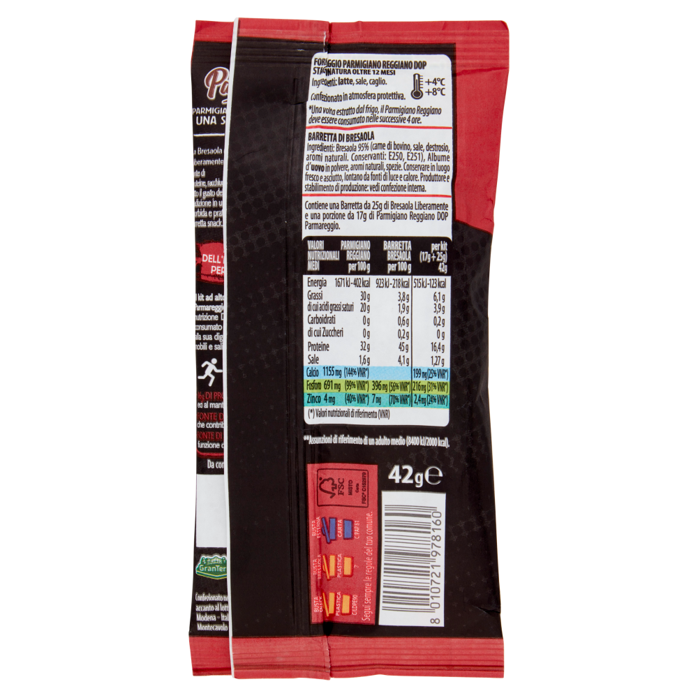 Parmareggio Snack & Vai! Protein 16g Parmigiano Reggiano DOP e Barretta di Bresaola 42 g
