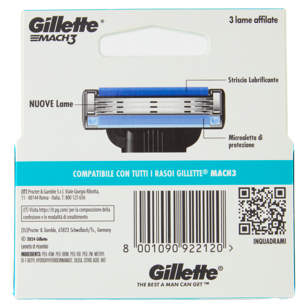 Gillette Mach3 Lamette di ricambio per Rasoio da Uomo, 5 Ricariche