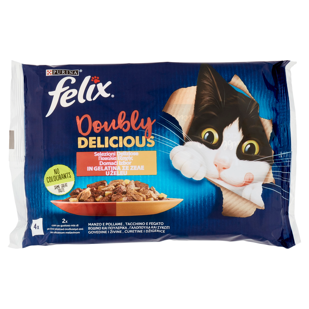 FELIX Doubly Delicious Selezioni Deliziose in Gelatina (Manzo/Pollame & Tacchino/Fegato) 4 x 85 g