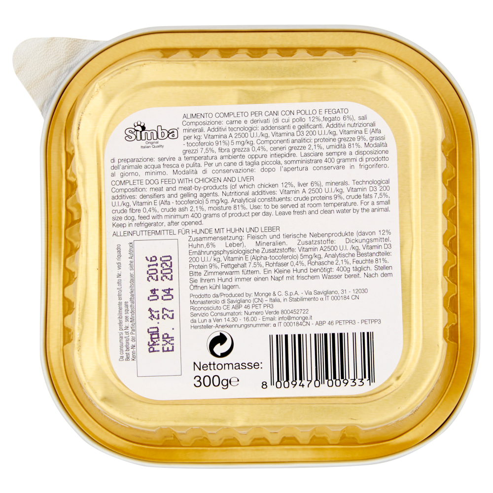 Simba Patè con Pollo e Fegato 300 g