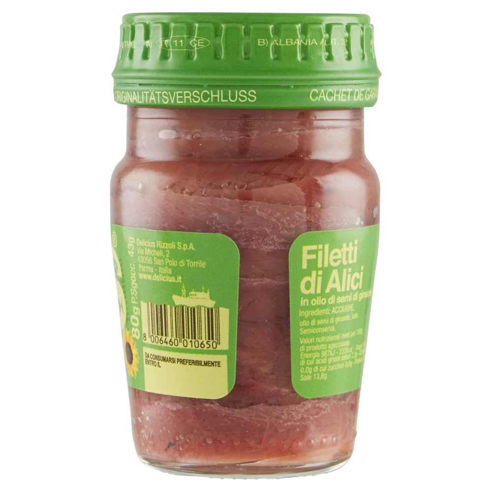 Delicius Filetti di Alici in olio di semi di girasole 80 g