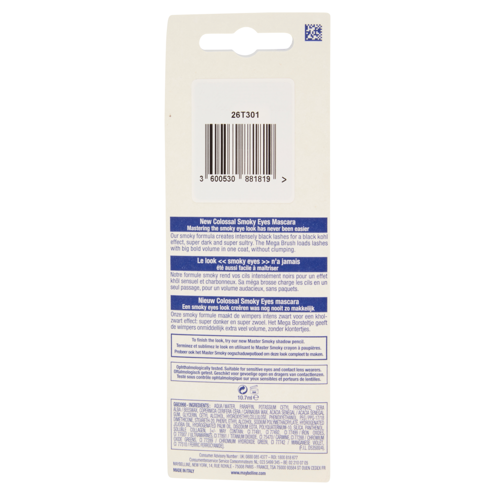 Maybelline New York The Colossal Mascara, Effetto Mega Volume in un Istante, Smoky