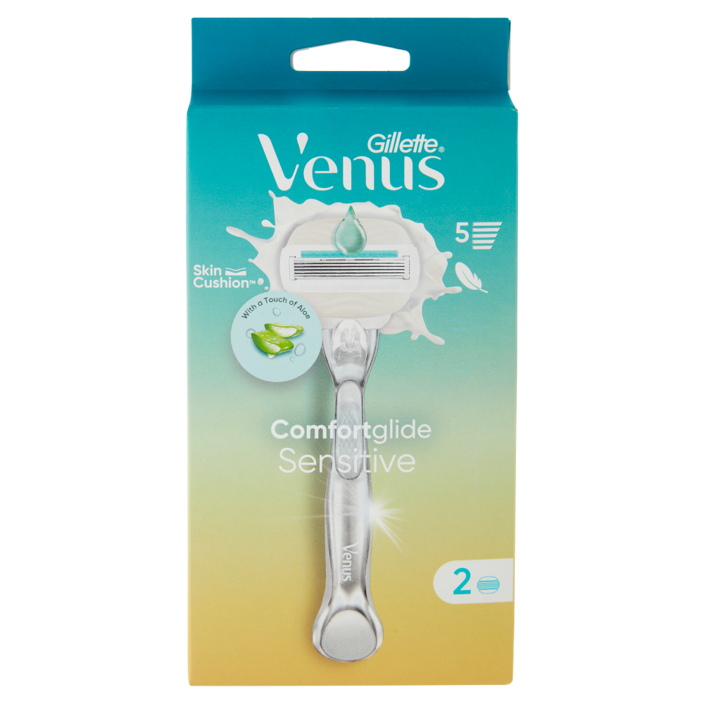 Gillette Venus Comfortglide Sensitive Rasoio Donna a 5 Lame, 1 Manico + 2 Lamette 