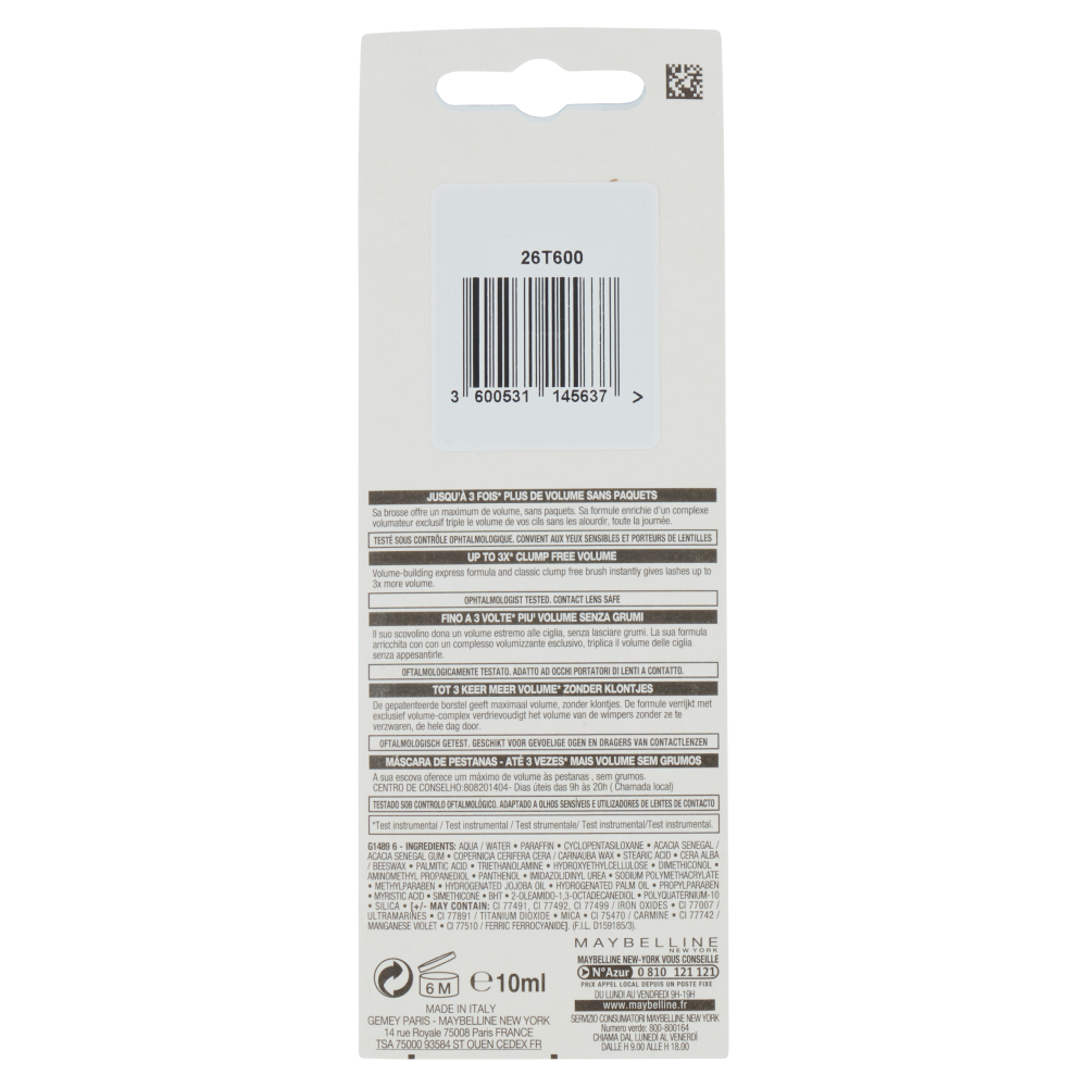 Maybelline New York Mascara Volum'Express, Effetto Volume Naturale, Nero