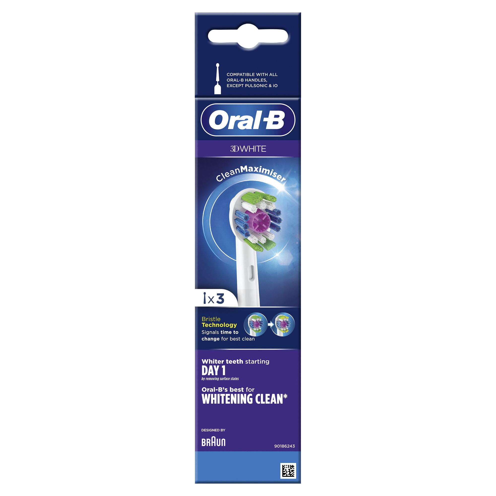 Oral-B 3D White Testine Di Ricambio Con Tecnologia CleanMaximiser, Confezione Da 3 Pezzi