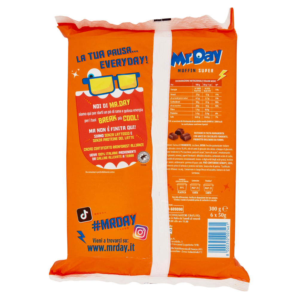 Mr.Day 6 Super Muffin con Pepite di Cioccolato Fondente 6 x 50 g
