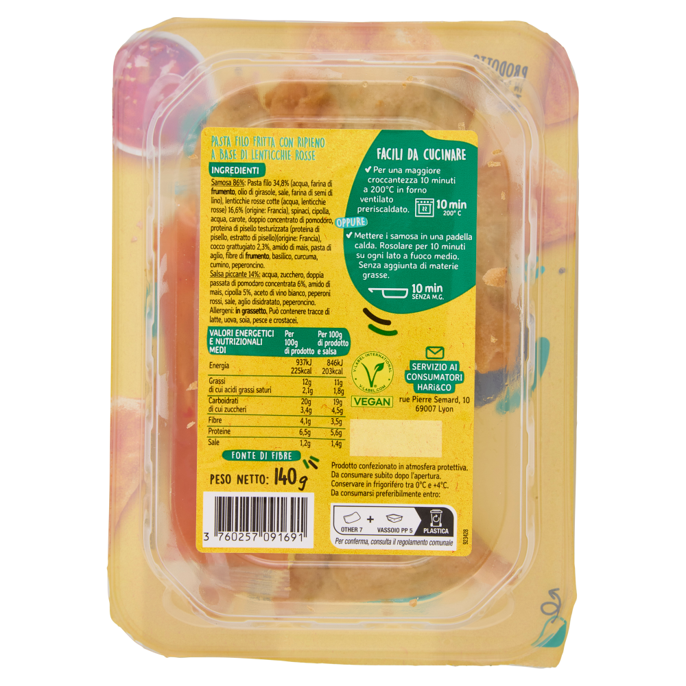 Hari&Co Samosa Lenticchie rosse & Cocco + Salsa Piccante 140 g