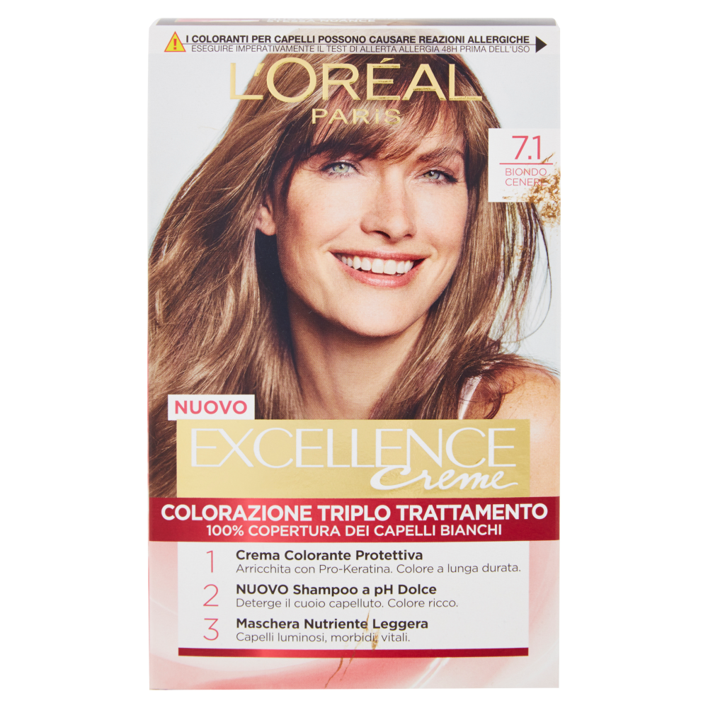 L'Or&eacute;al Paris Excellence Crema colorante triplo trattamento avanzato, 7.1 Biondo Cenere