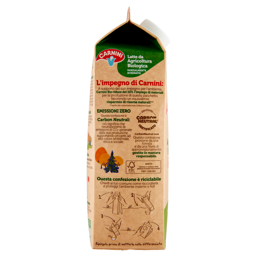 Carnini Latte da Agricoltura Biologica Parzialmente Scremato 1000 ml