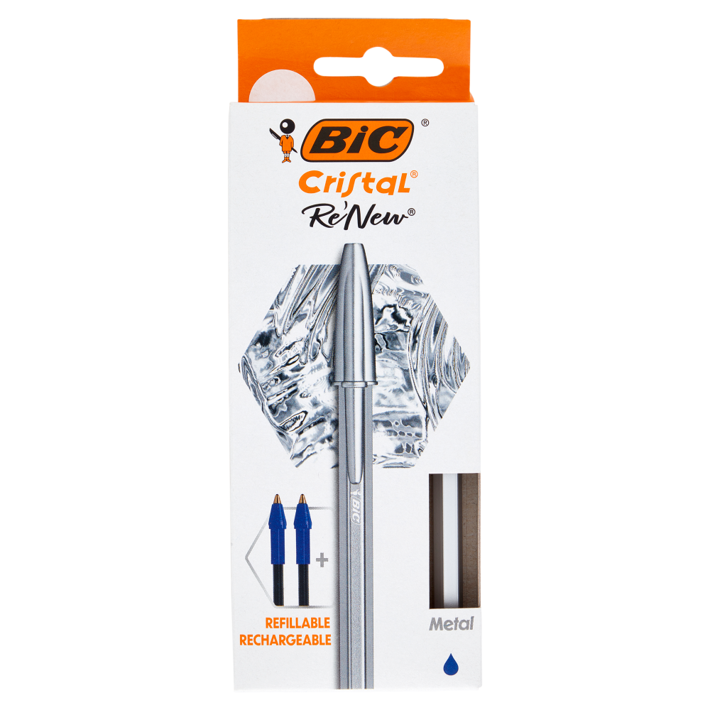 Bic Cristal Re'New Refillable Metal Medium Blu 1.0mm