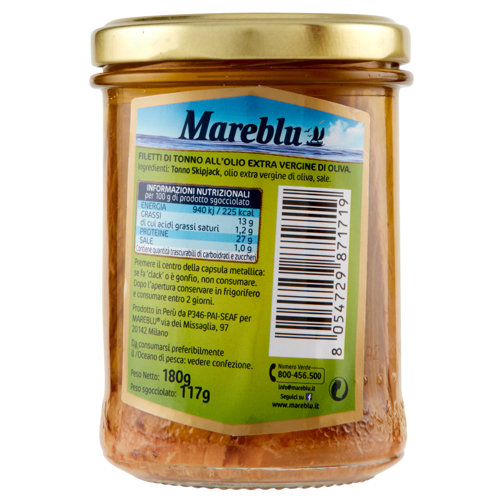 Mareblu VeroSapore Filetti di Tonno in Olio Extra Vergine d'Oliva 180 g