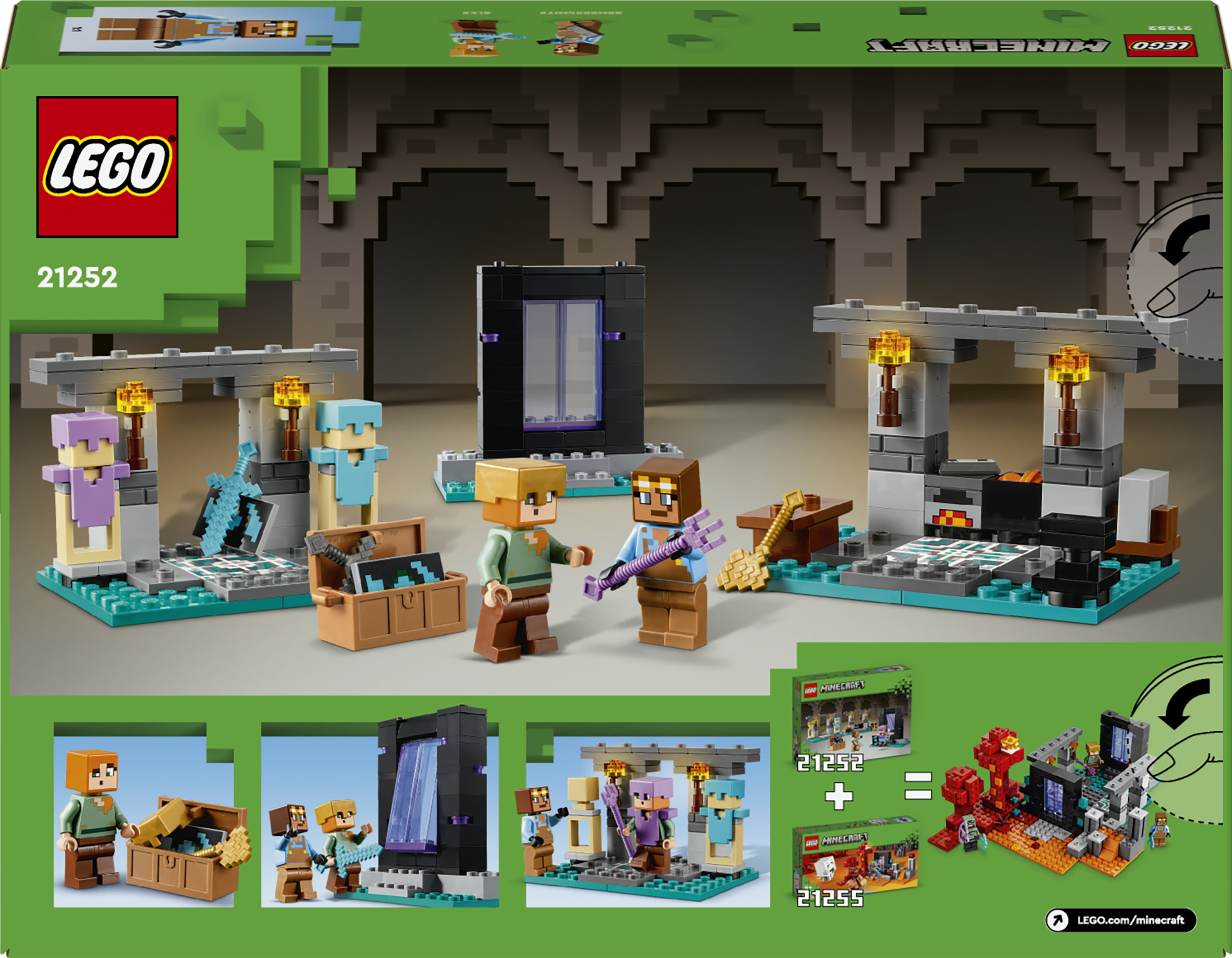 LEGO Minecraft 21252 L'Armeria con Personaggio Alex, Accessori e Armi Giocattolo per Bambini di 7+ Anni e Fan del Videogioco