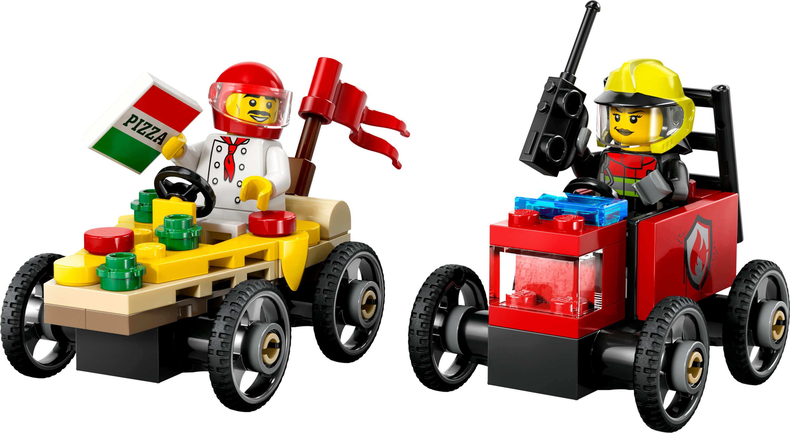 LEGO City Pack veicoli da corsa: pizzaiolo contro pompiere