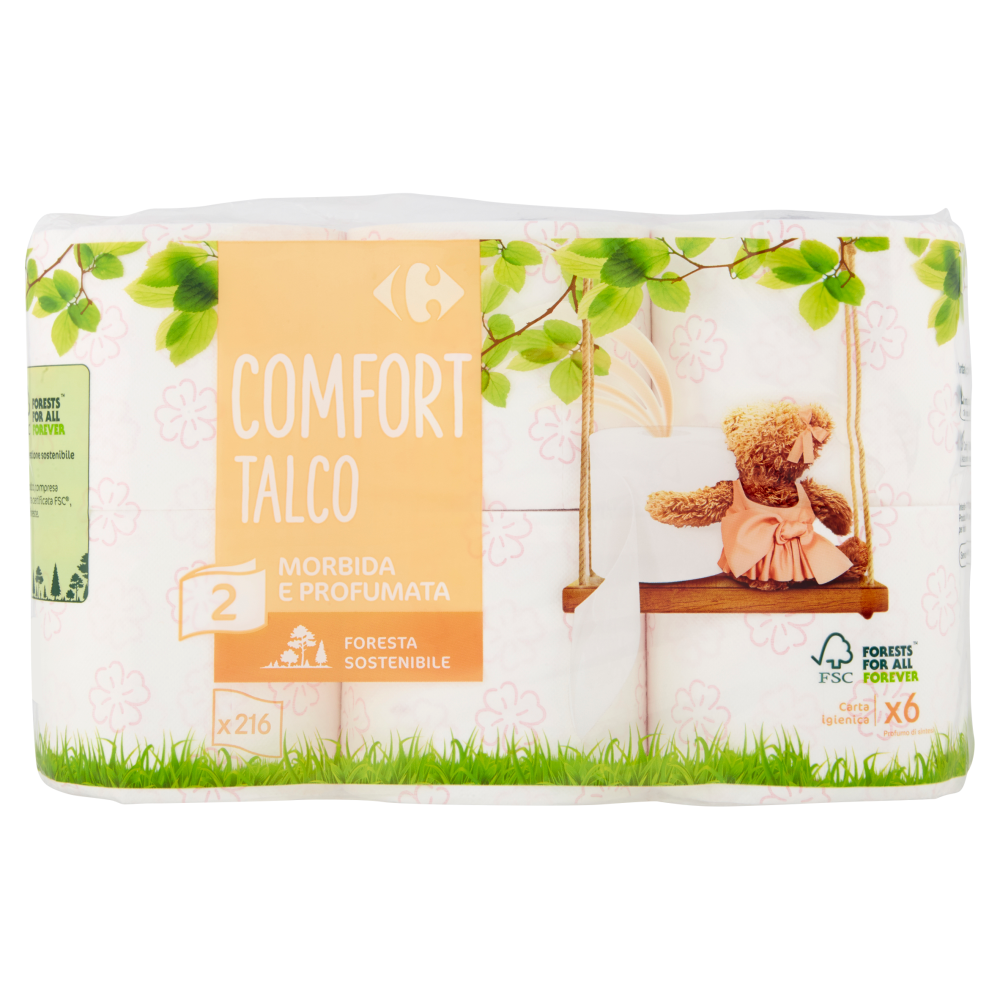 Carrefour Comfort Talco 2 veli Carta igienica 6 rotoli