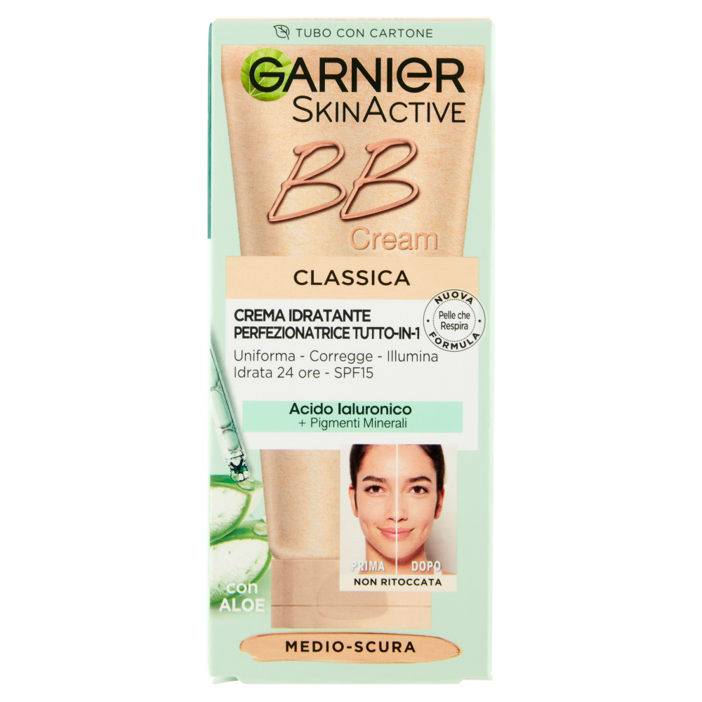 Garnier BB Cream Classic, con Acido Ialuronico, Tonalit&agrave; Medio-Scura