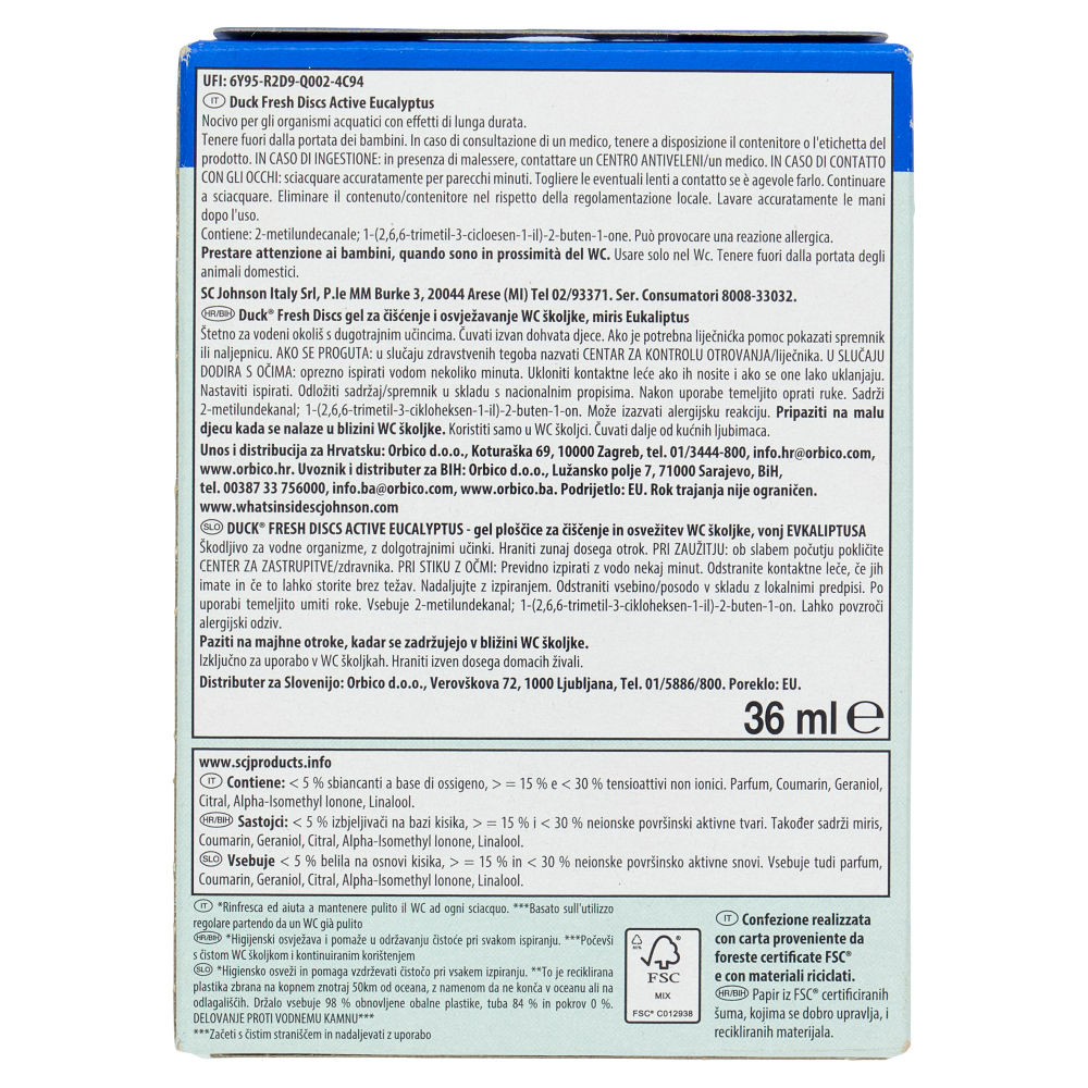 Duck Fresh Discs - Base per Dischi Gel Igienizzanti WC, Fragranza Eucalipto 36ml