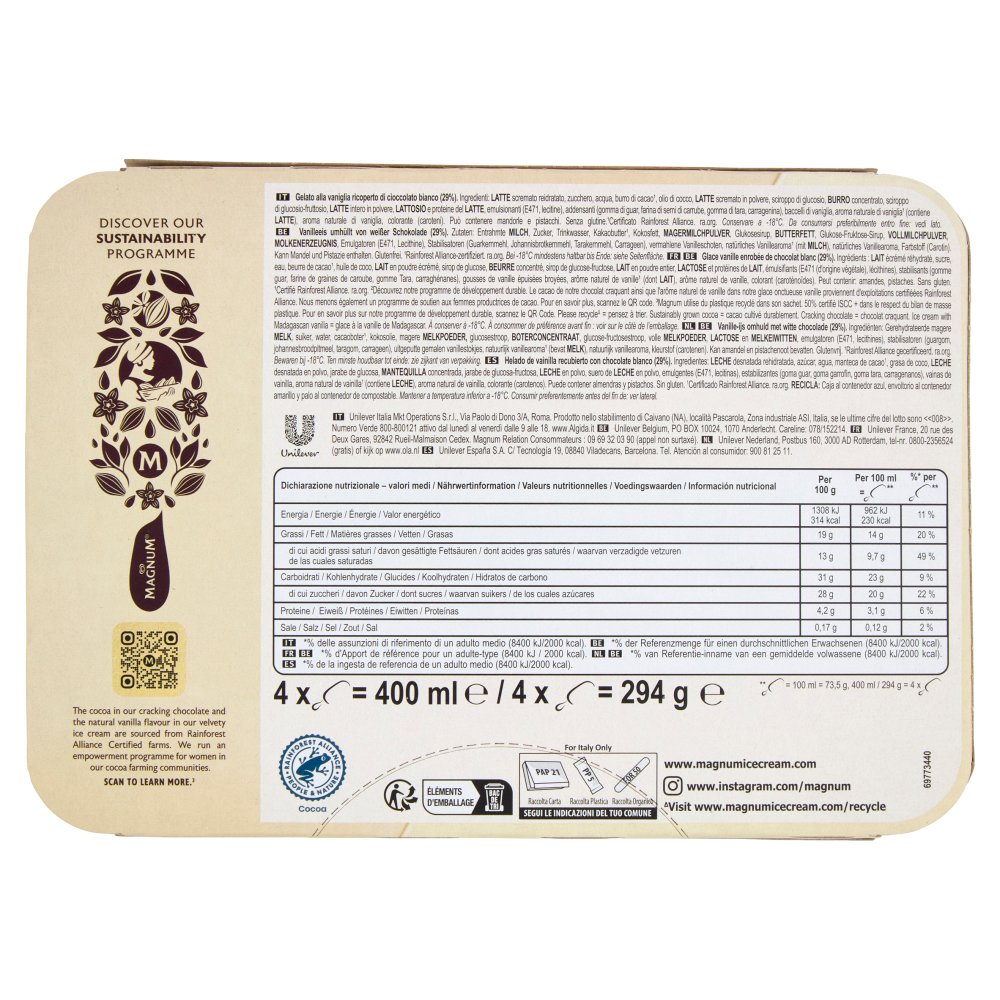 Magnum White Chocolate 4 gelati 294 g