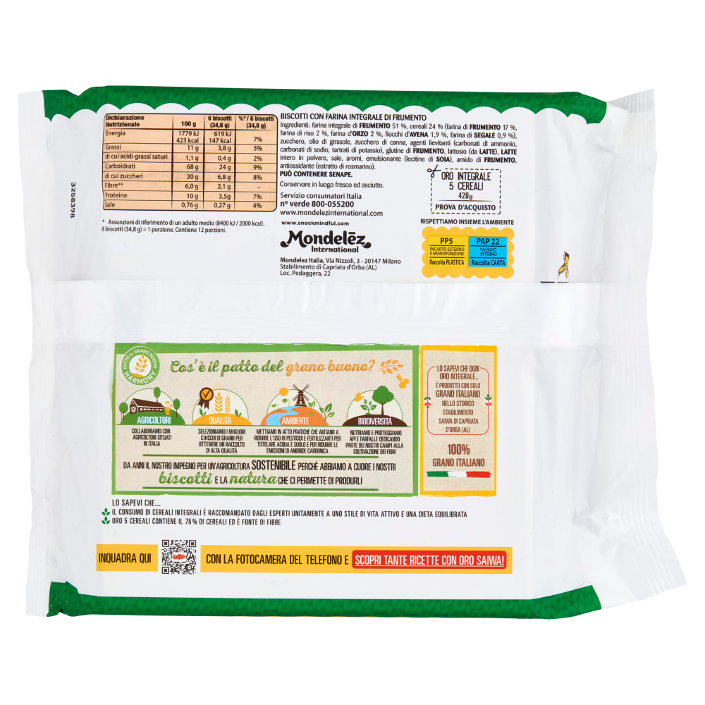 Oro Saiwa biscotti secchi 5 Cereali - 420 g