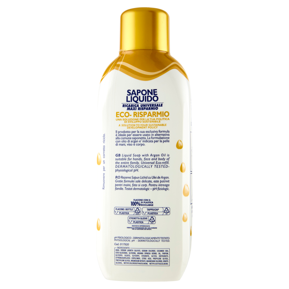 milmil Sapone Liquido Delicato all'olio di Argan Ricarica 1000 ml