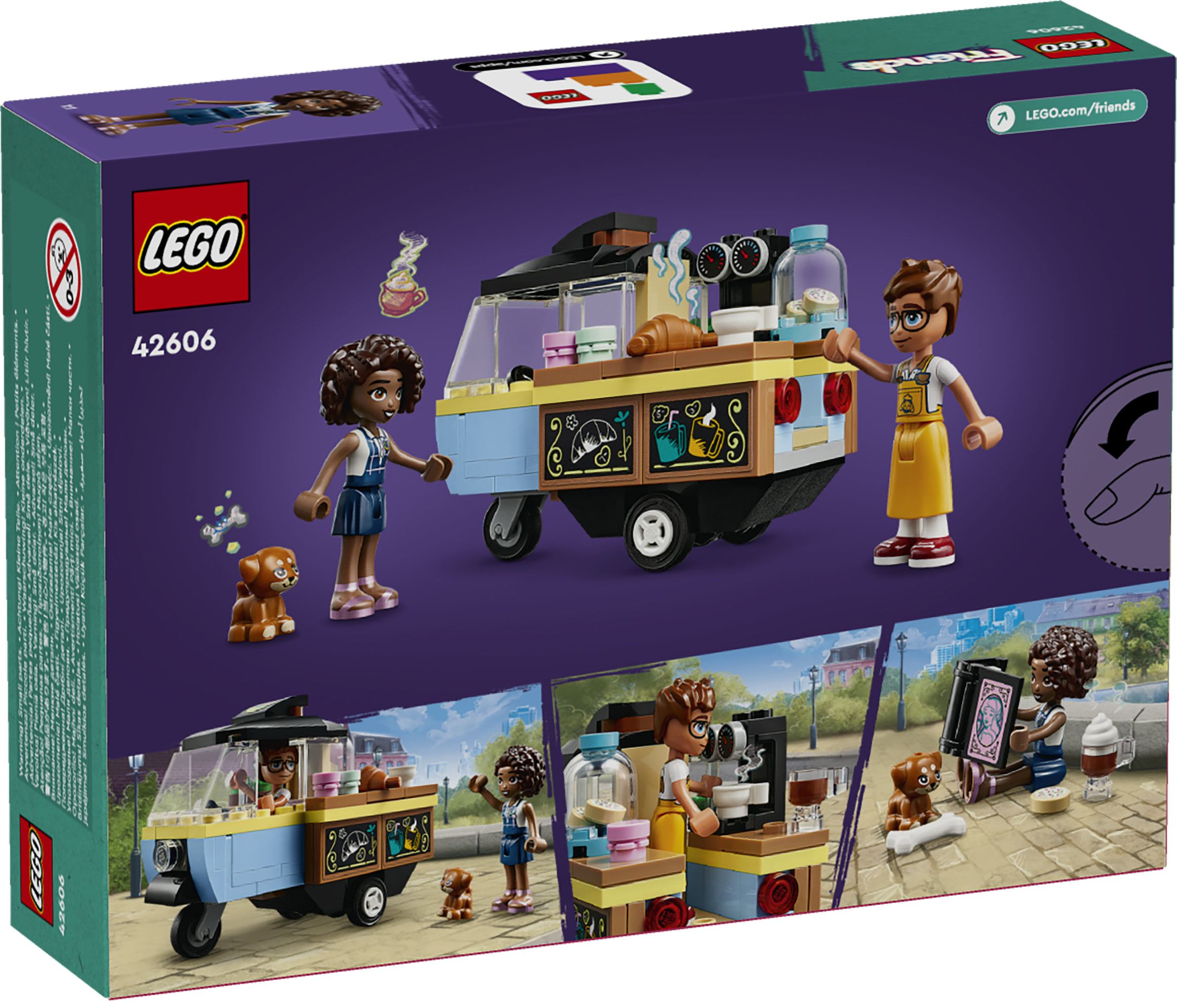 LEGO Friends 42606 Furgoncino del Fornaio, Giochi per Bambini di 6+ Anni con Cucina Giocattolo, Cibo, Mini Bamboline e Cane