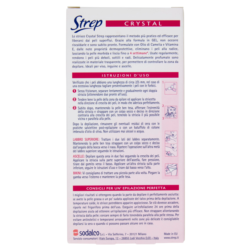 Strep Crystal Strisce Depilatorie Viso e Parti Delicate 20 Strisce + 4 Salviettine