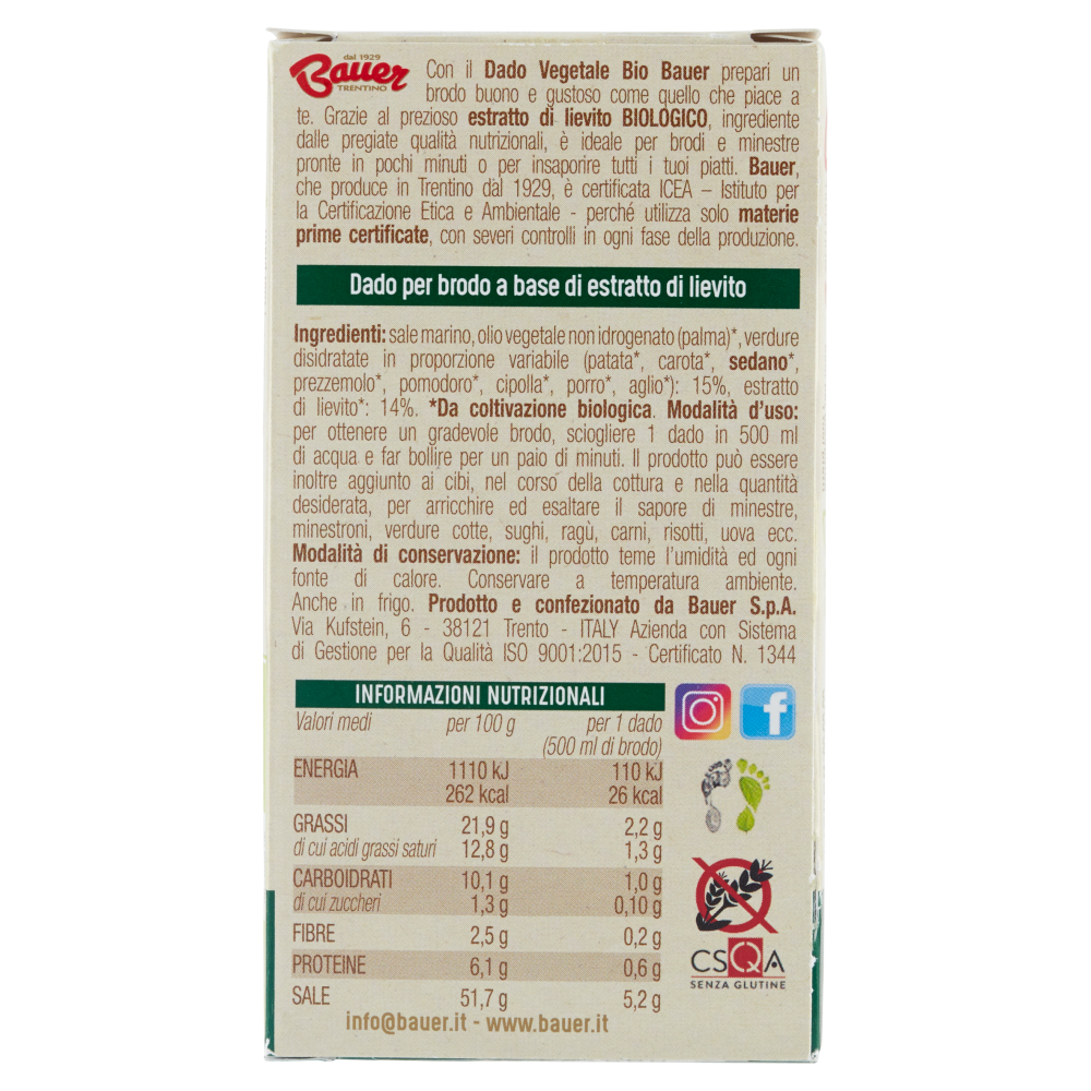 Bauer Vegetale Bio Dadi per insaporire i tuoi piatti 6 x 10 g