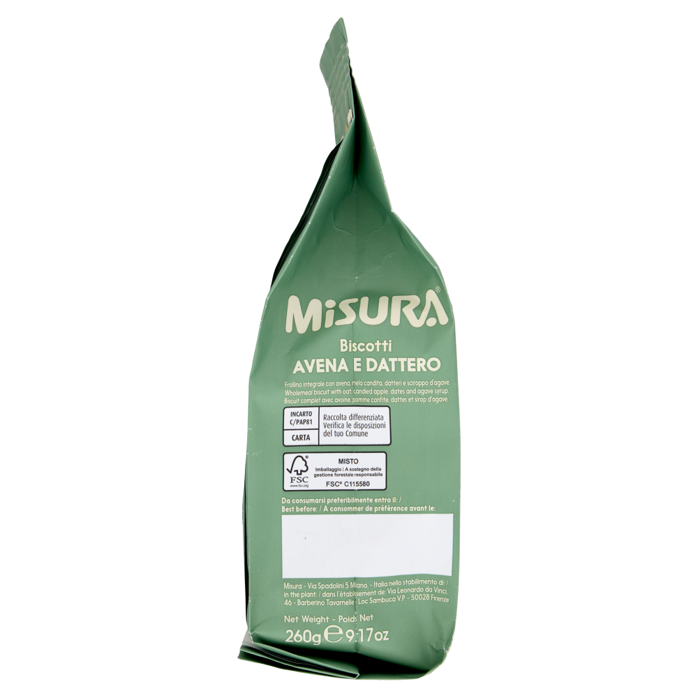 Misura Naturìcca Biscotti Avena e Dattero Plant Based 260 g