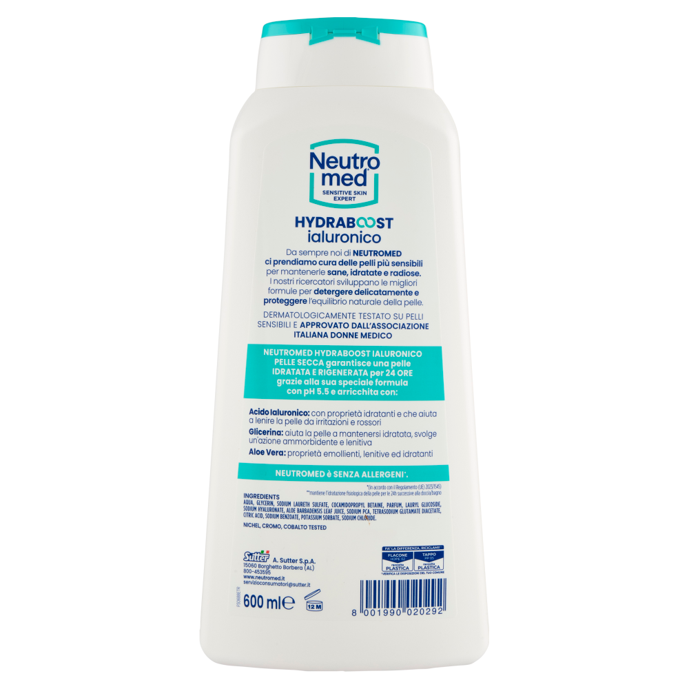 Neutromed Hydraboost ialuronico Bagnodoccia Pelle Secca Aloe Vera pH 5,5 600 ml