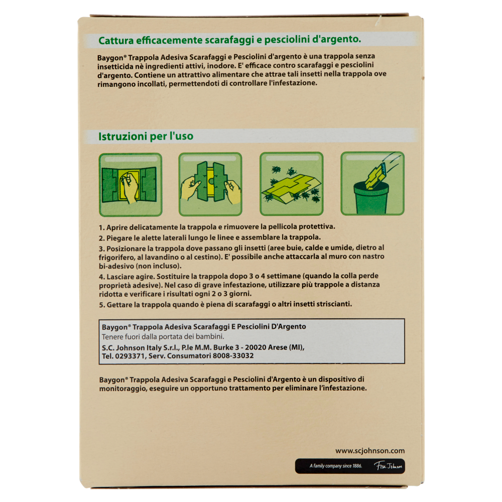 Baygon Trappola Adesiva Scarafaggi e Pesciolini d'argento 5 pz