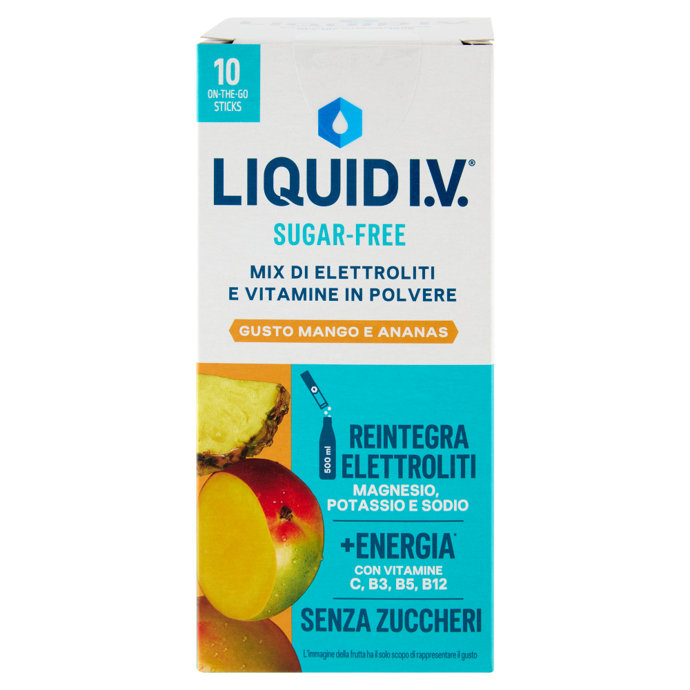 Liquid I.V. Sugar-Free Mix di Elettroliti e Vitamine in Polvere Mango e Ananas Stick 10x10g