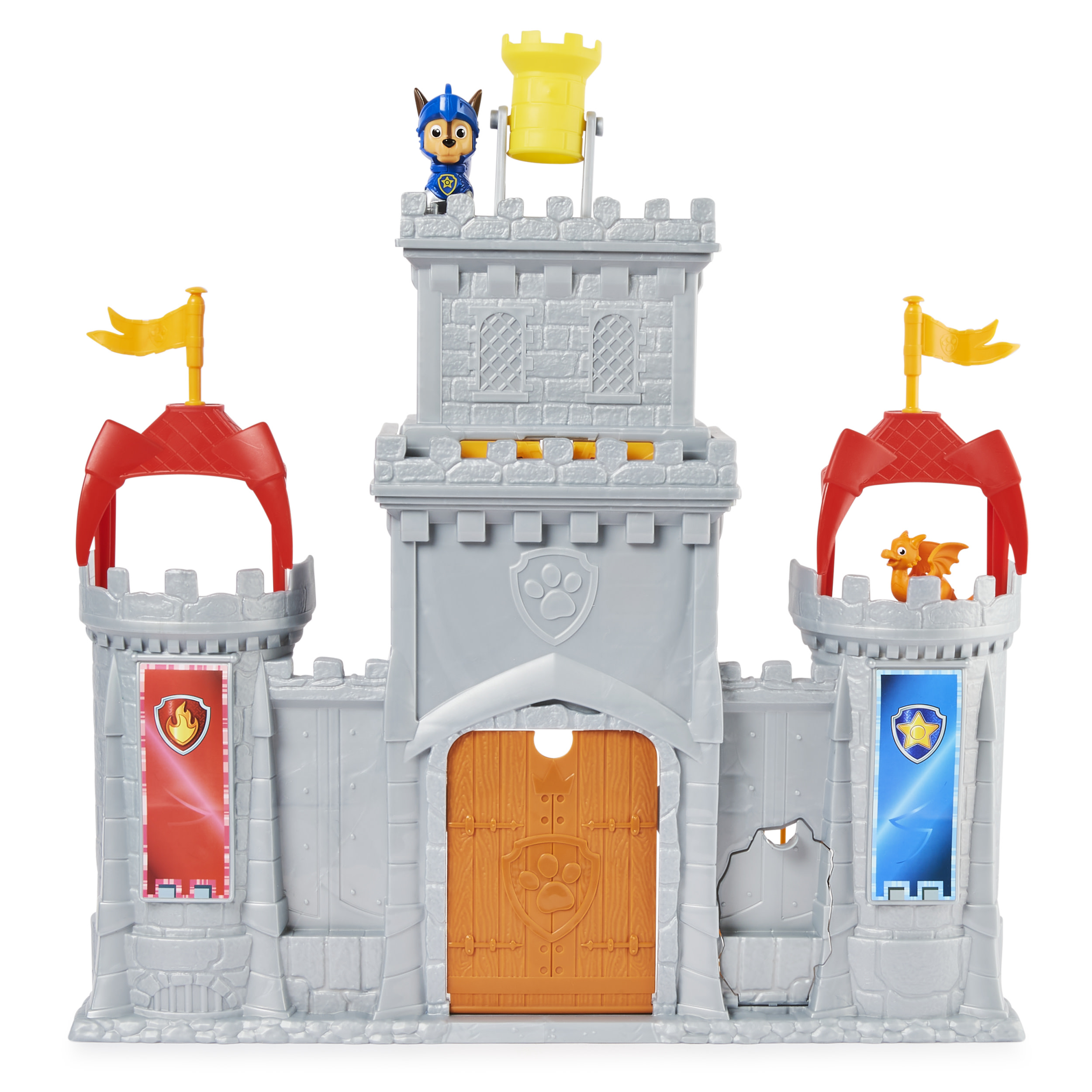 PAW Patrol , set di gioco trasformabile da 11 pezzi Castle HQ Rescue Knights con action figure di Chase e del mini drago Draco, giocattoli per bambini dai 3 anni in su