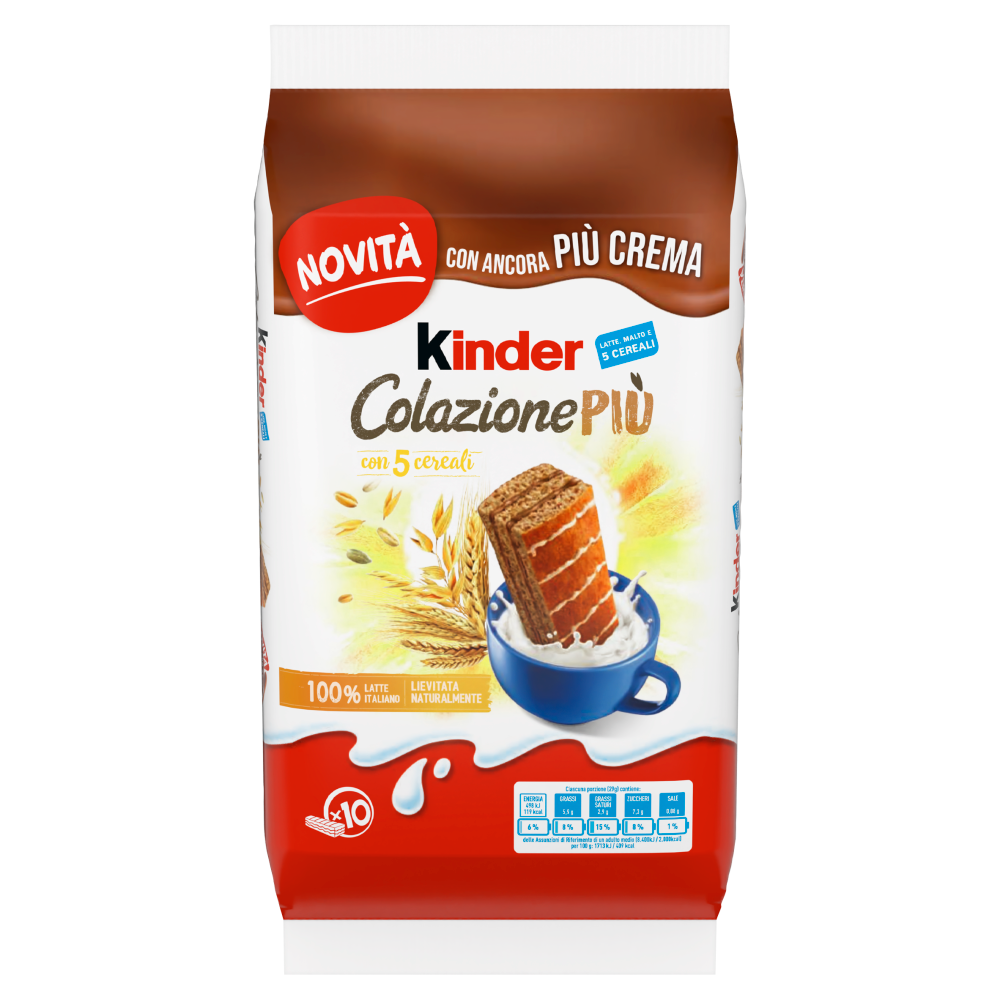 Kinder Colazione Pi&ugrave; - Merendina ai 5 cereali - 10 pezzi 290g