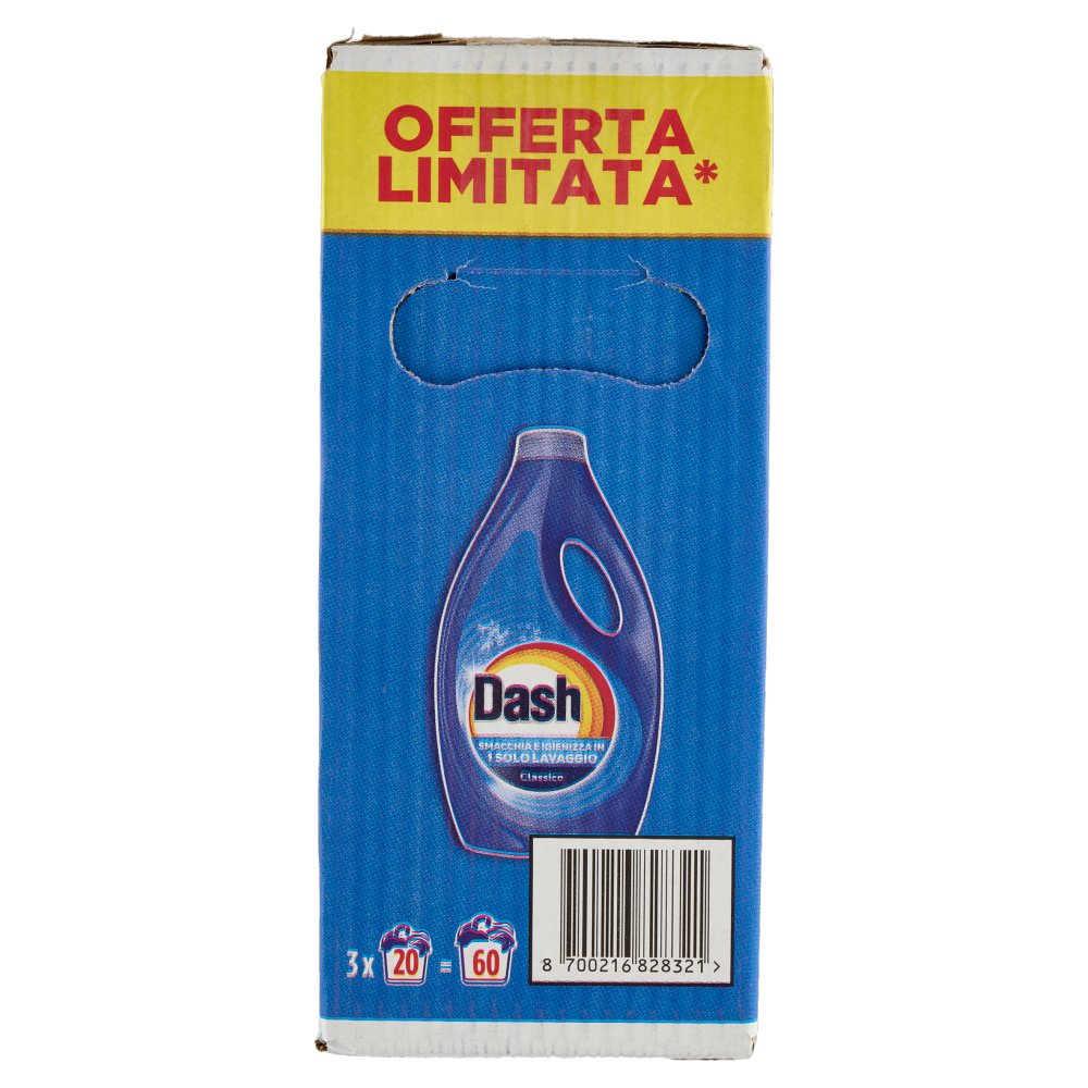 Dash Detersivo Liquido Lavatrice, Classico, 3x20=60 Lavaggi 3x900ml