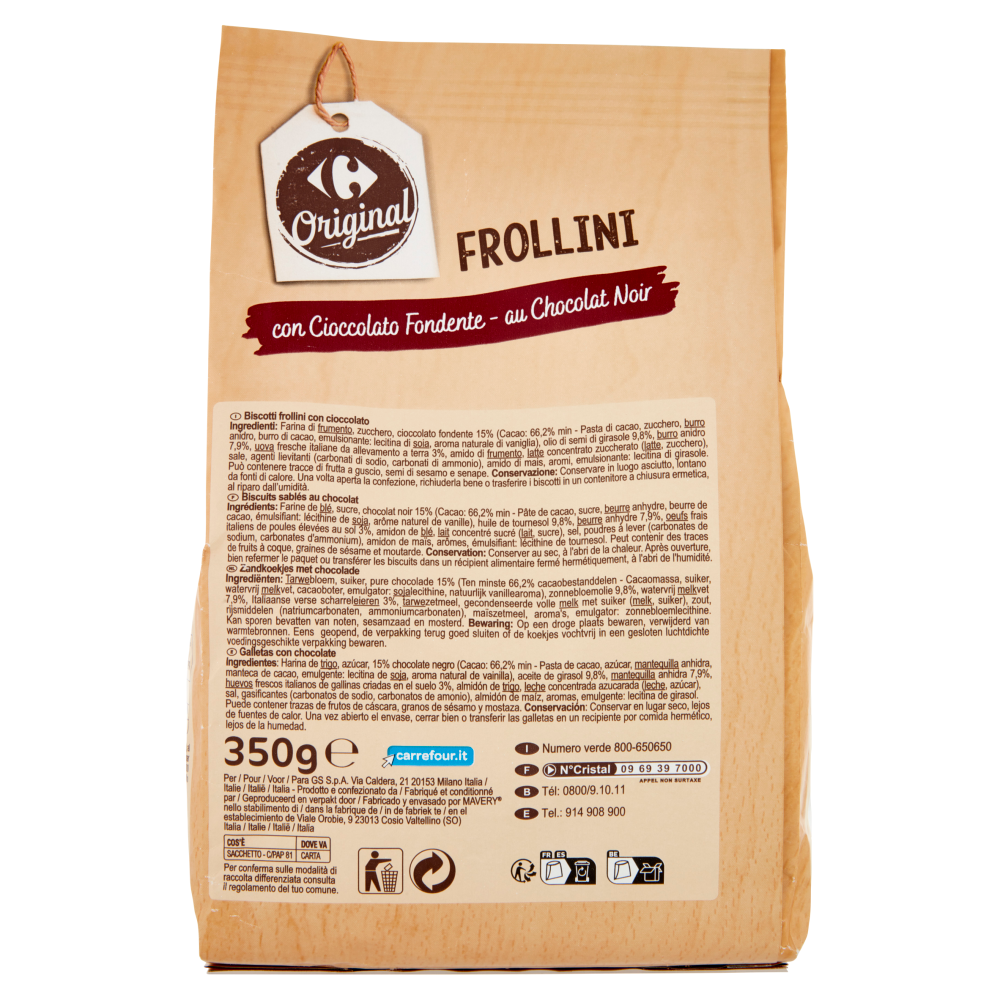 Carrefour Original Frollini con Cioccolato Fondente 350 g