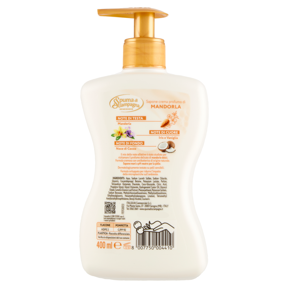 Spuma di Sciampagna Benessere Sapone crema Mandorla 400 ml