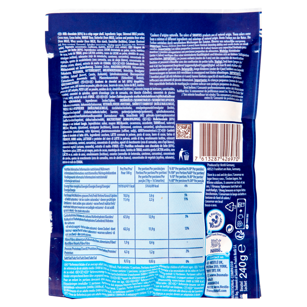 NESTLÉ Smarties Family Pack Confetti ripieni di Cioccolato al Latte sacchetto 240 g