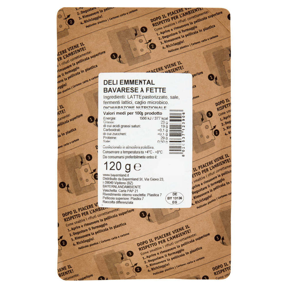Bayernland deli emmental bavarese formaggio a fette 120 g