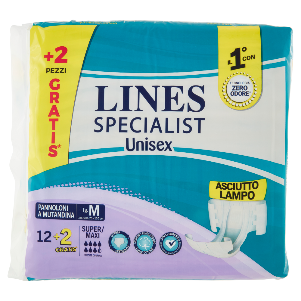 Lines Specialist Unisex Pannoloni a Mutandina Tg. M Super/Maxi 12+2 pz